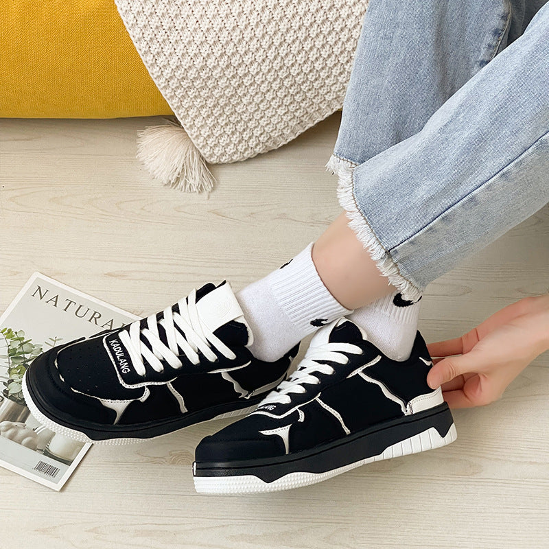 Black And White Color Contrast Panda Shoes Thick Soled