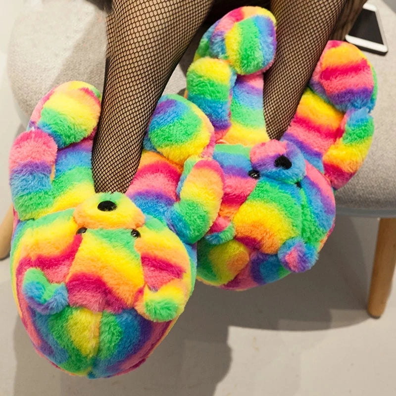 Designer Bear Indoor Shoes Slides for Female Fun Cute Animal Winter Fur House Women Slipper Ladies Teddy Bear Plush Slippers