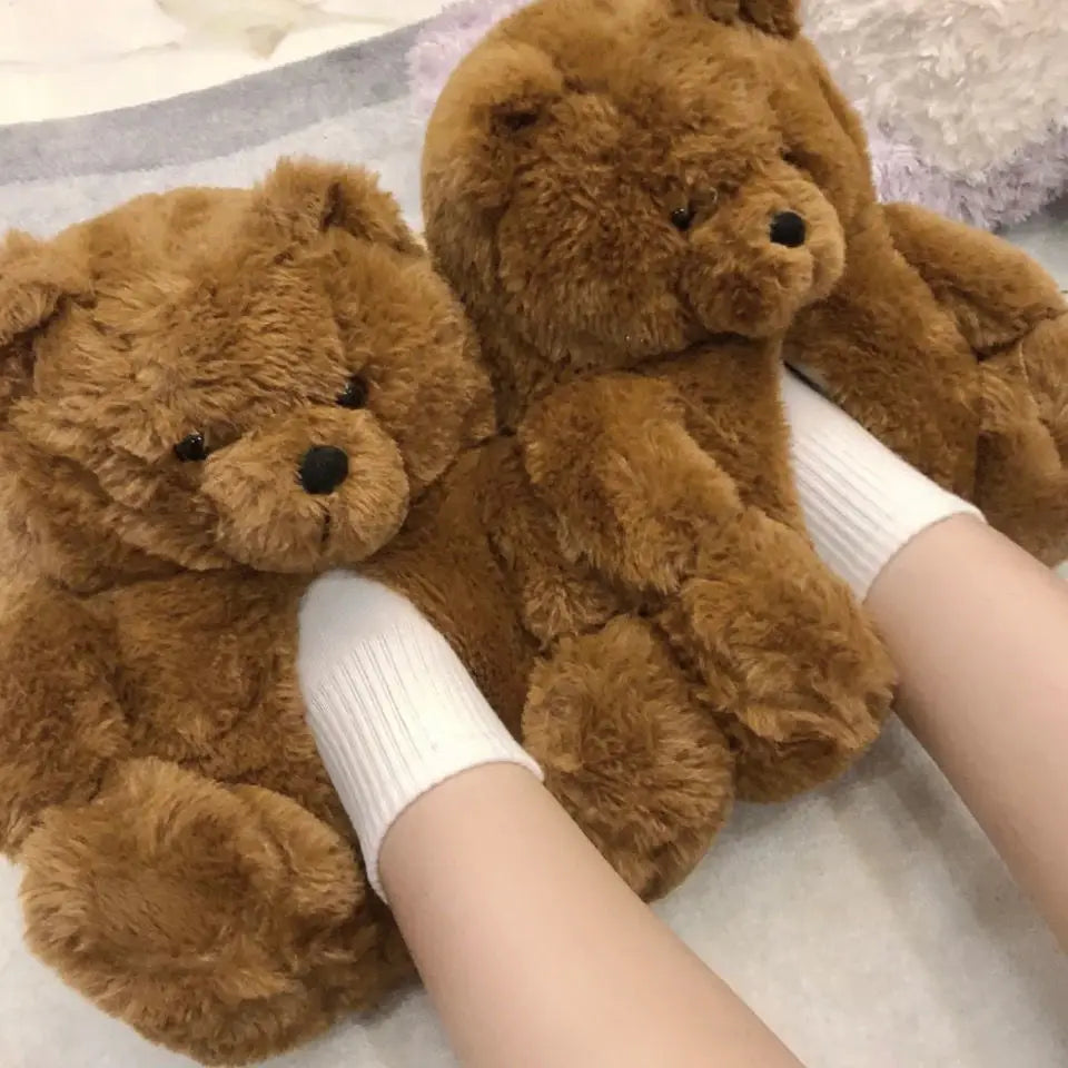 Designer Bear Indoor Shoes Slides for Female Fun Cute Animal Winter Fur House Women Slipper Ladies Teddy Bear Plush Slippers