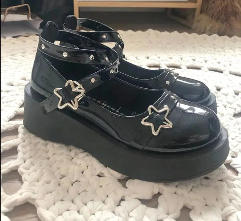 Women heels platform mary janes Star Buckle