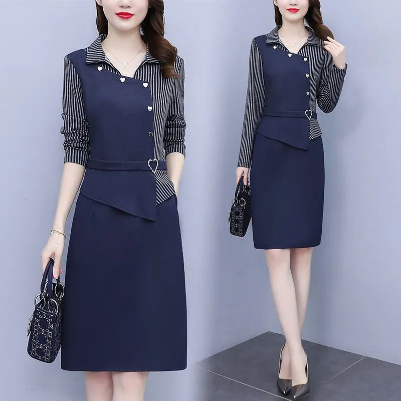 Fashion Striped Asymmetrical Elegant Dress