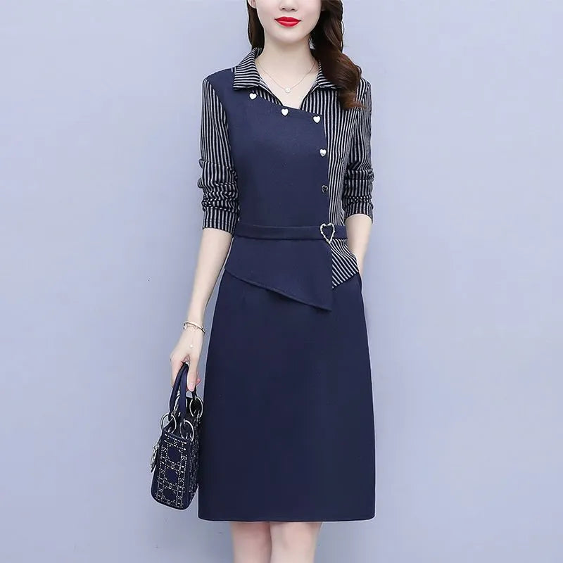 Fashion Striped Asymmetrical Elegant Dress