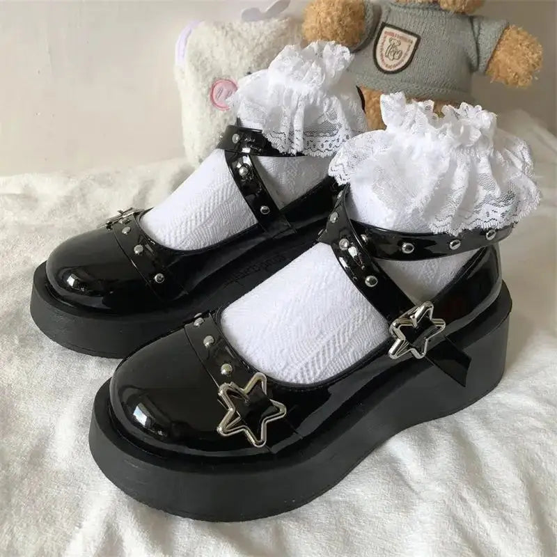 Women heels platform mary janes Star Buckle
