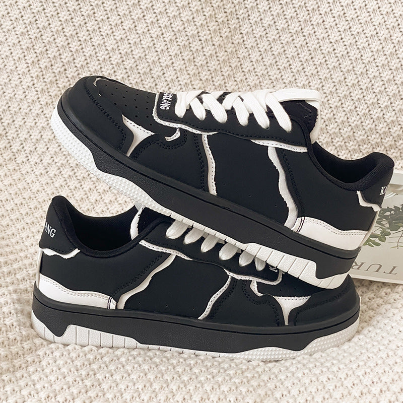 Black And White Color Contrast Panda Shoes Thick Soled