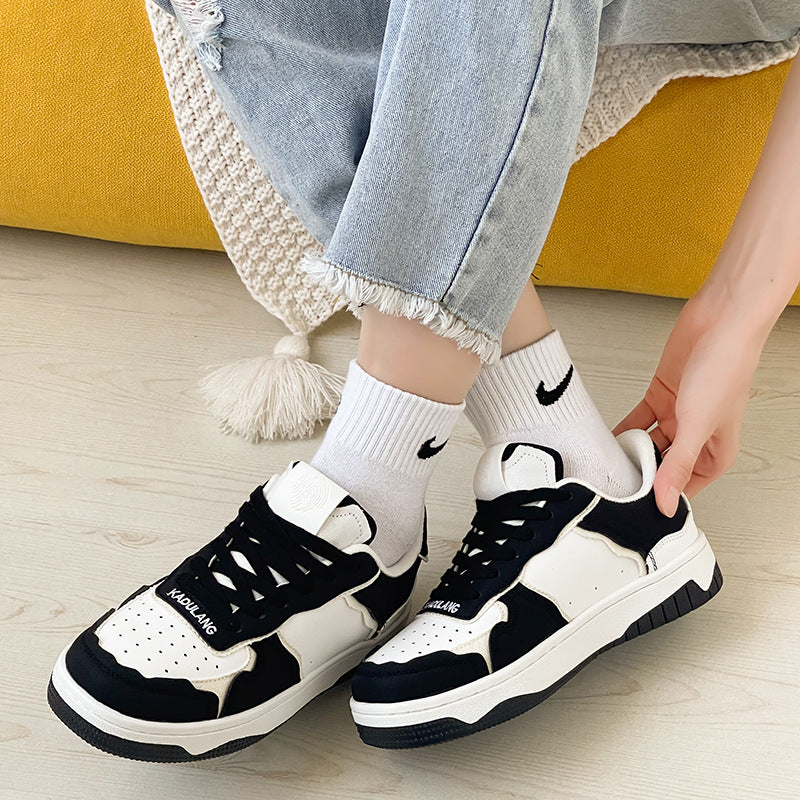 Black And White Color Contrast Panda Shoes Thick Soled