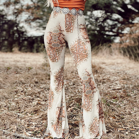 New Printed Women's Bell-bottom Pants Fashionable All-match Outer Wear Tight Wide Leg