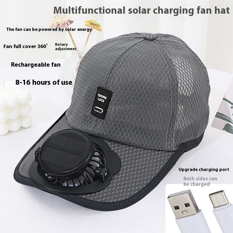 Solar Charging Belt Fan Hat Men And Women Breathable Mesh Sun Protection