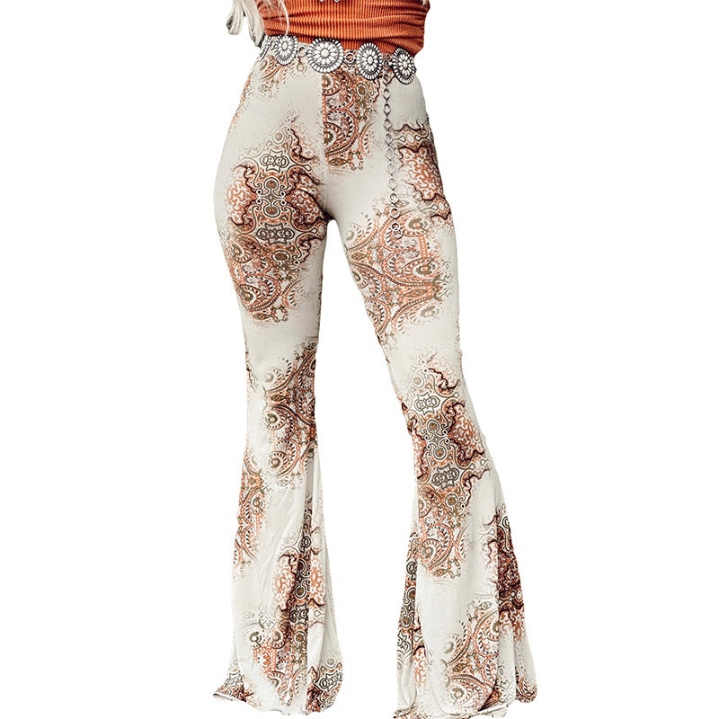 New Printed Women's Bell-bottom Pants Fashionable All-match Outer Wear Tight Wide Leg