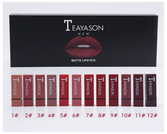 New set of 12-color square tube lipstick matte lipstick