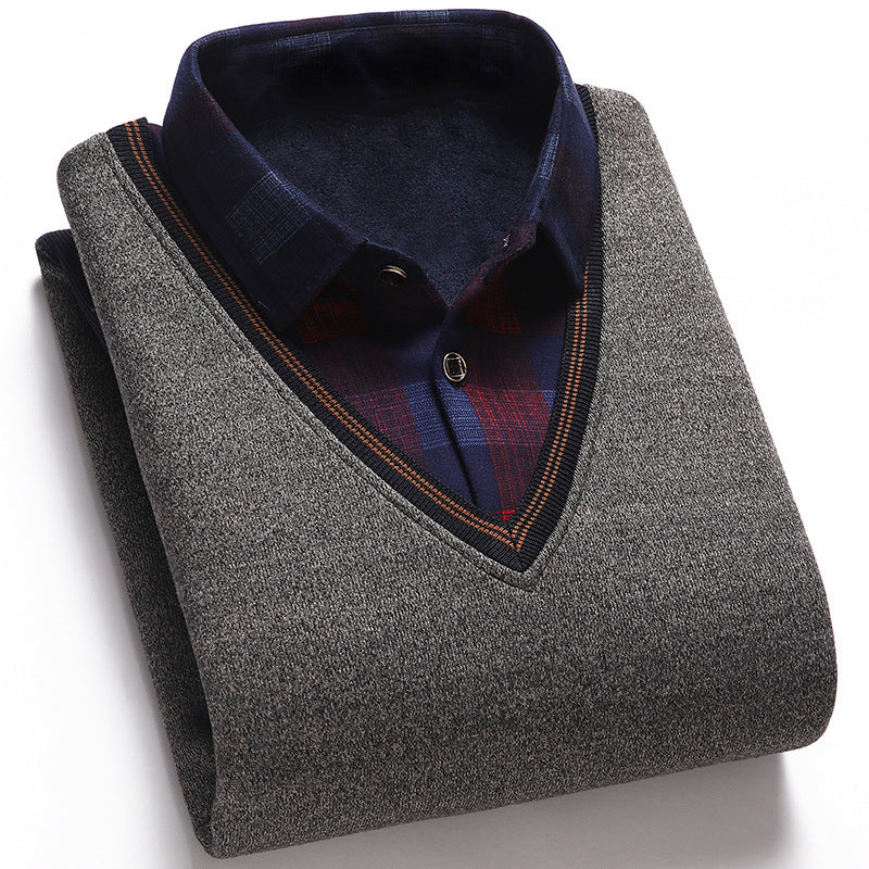 Men's Fake Two-piece Shirt Collar Sweater