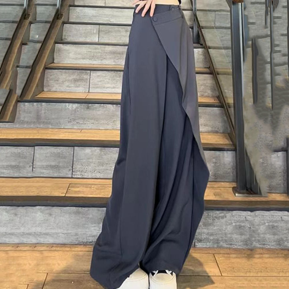 Fashion Irregular Stitching Straight-leg Trousers Women's Fried Street Pleated Suit Pants