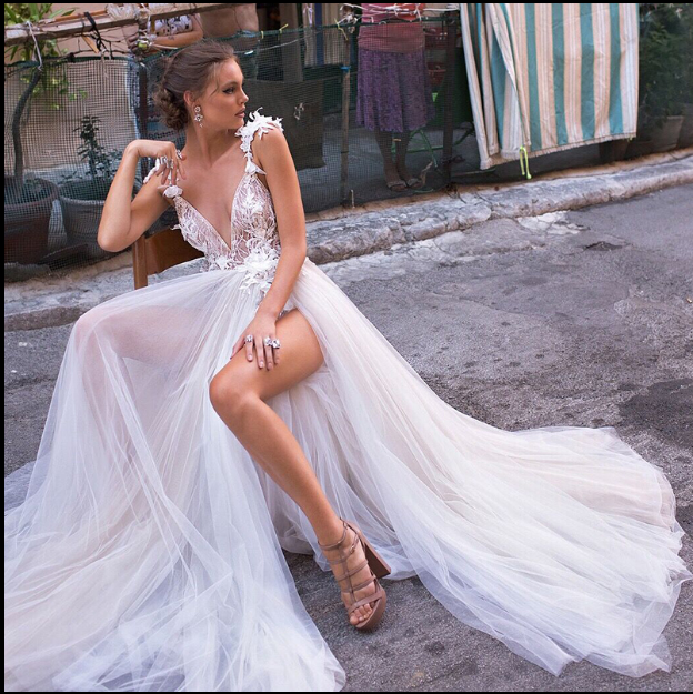 l Wedding Dress, Diamond Lace Collar, High Slit Bridal Tail, Open Back Light Wedding