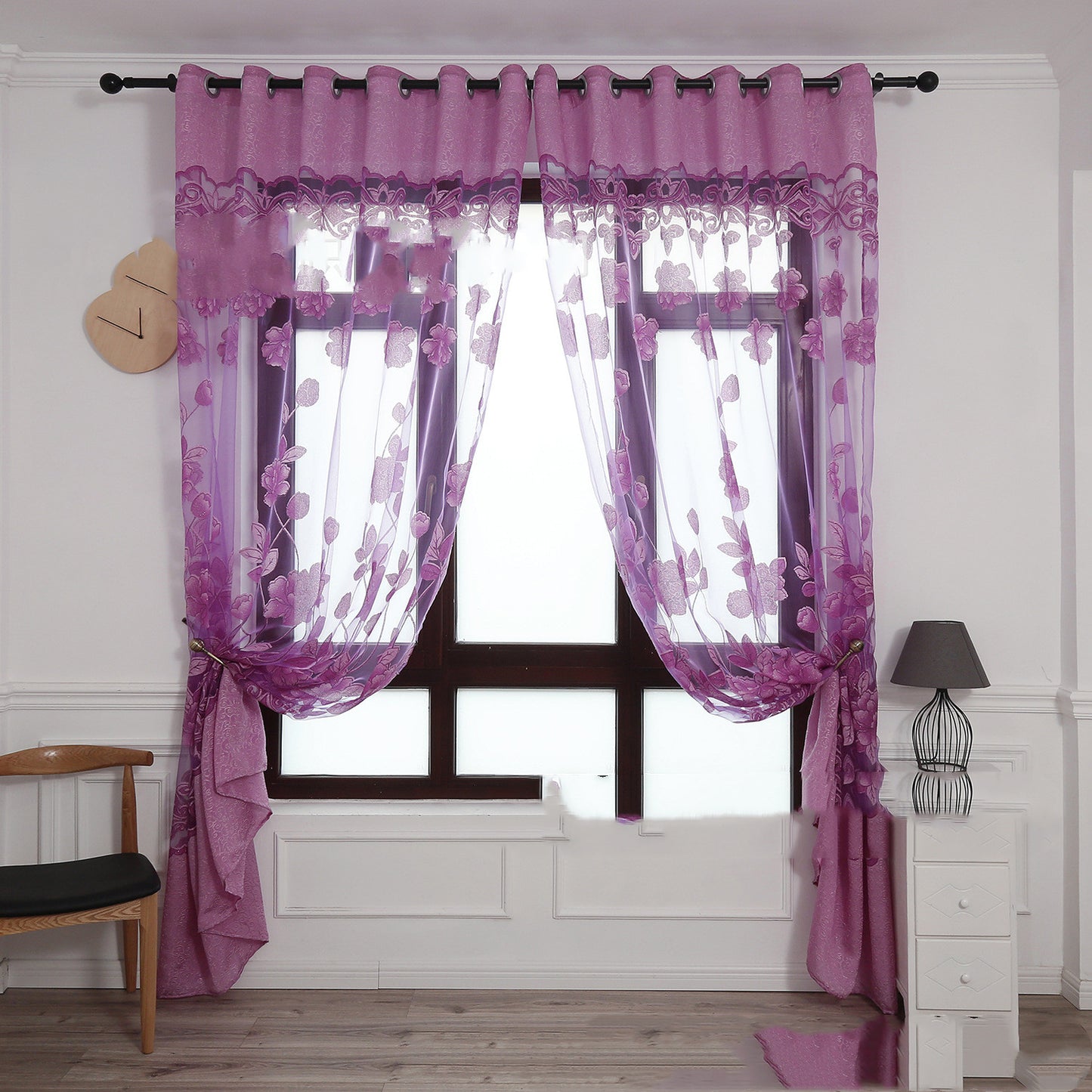 Modern and simple flower blooming rich and honorable big peony jacquard burnt-out window screen curtain