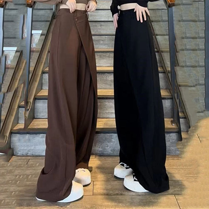 Fashion Irregular Stitching Straight-leg Trousers Women's Fried Street Pleated Suit Pants