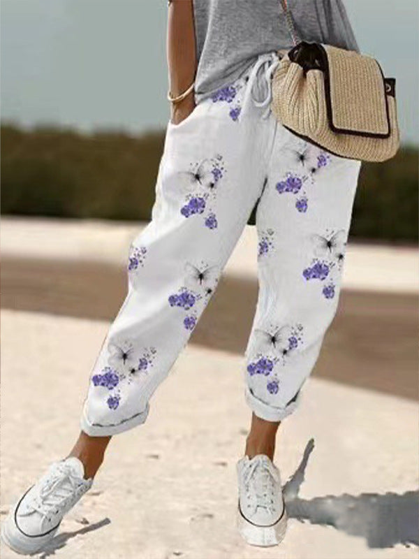 Women's Printed Cotton And Linen Casual Pants