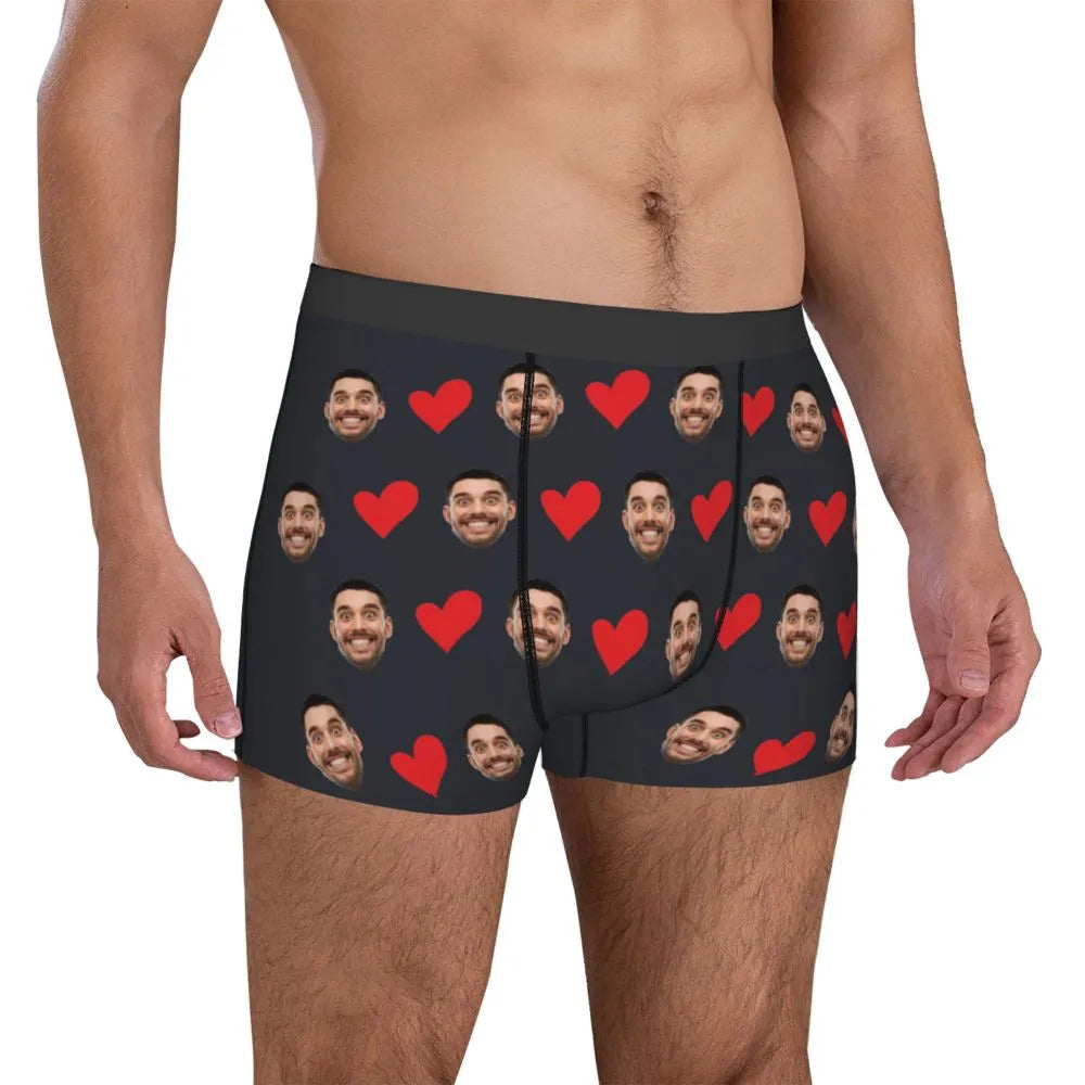 Personalized Face Photo Underwear  Custom Heart Boxer Briefs Custom Men Briefs Gift For Husband - Anniversary Gift For Dad