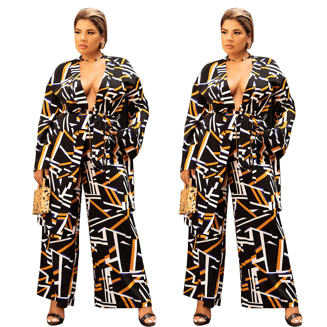 Long Sleeve Kimono Wide Leg Pants Two Piece Set