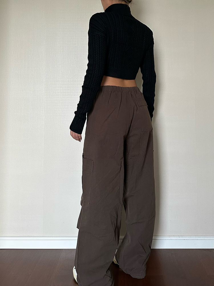 Straight Tube Loose Pocket Cargo Pants For Women