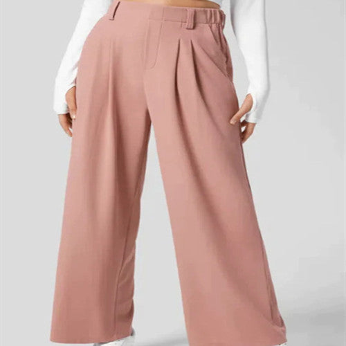 Women's Solid Color Casual Suit Pants With Real Pockets