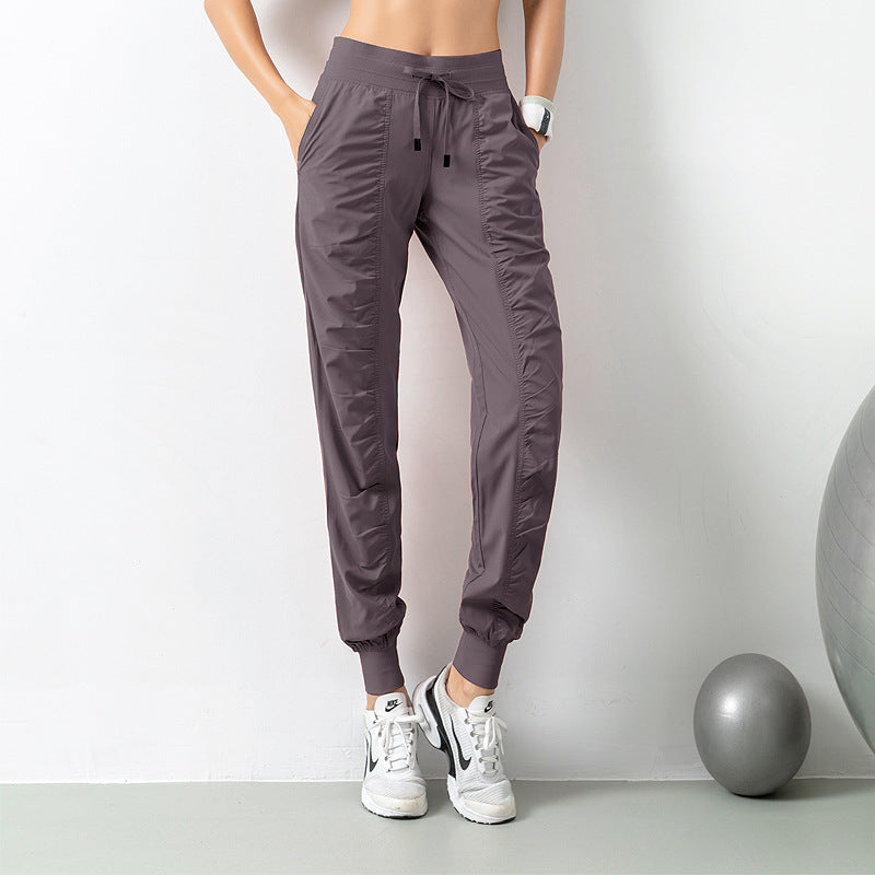 Fashion Casual Sports Pants For Women Loose Legs Drawstring High Waist Trousers With Pockets Running Sports Gym Fitness Yoga Pants