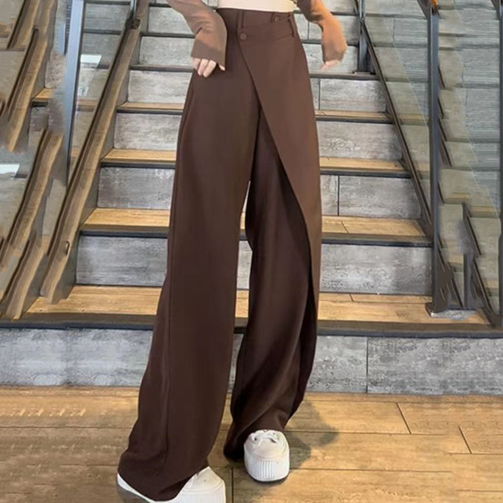 Fashion Irregular Stitching Straight-leg Trousers Women's Fried Street Pleated Suit Pants