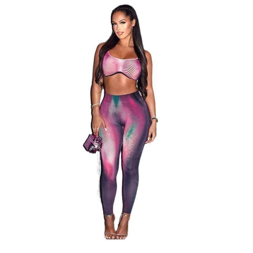 Women's Gradient Sports Vest High Waist Tight Trousers