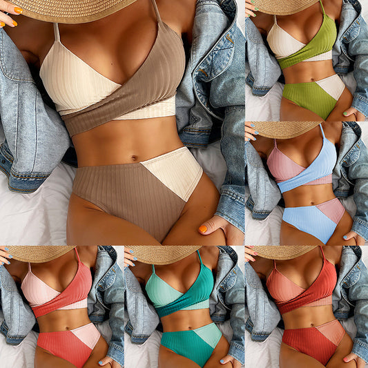 Patchwork Swimwear Ribbed Women's