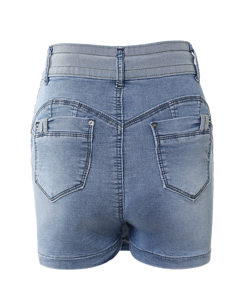 Women's Contrast Panel Drawstring Denim Skirt