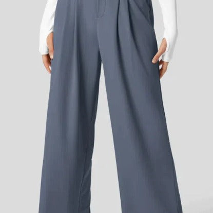 Women's Solid Color Casual Suit Pants With Real Pockets