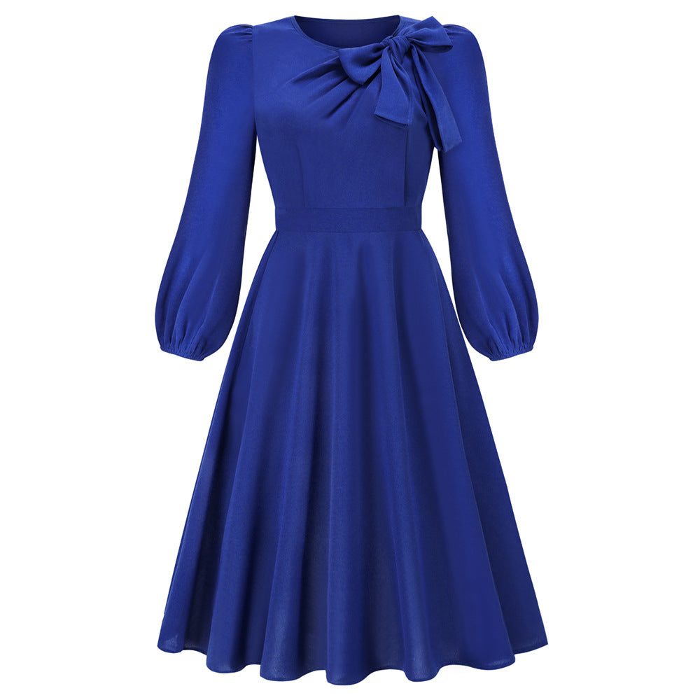 Autumn And Winter Long Sleeve Round Neck Bowknot Dress