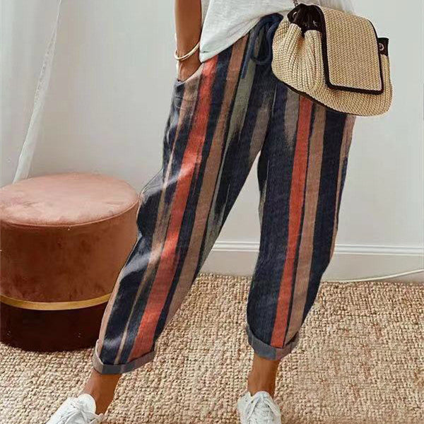 Women's Printed Cotton And Linen Casual Pants