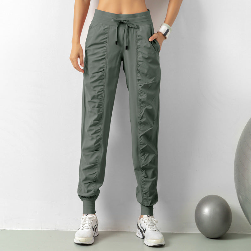 Fashion Casual Sports Pants For Women Loose Legs Drawstring High Waist Trousers With Pockets Running Sports Gym Fitness Yoga Pants