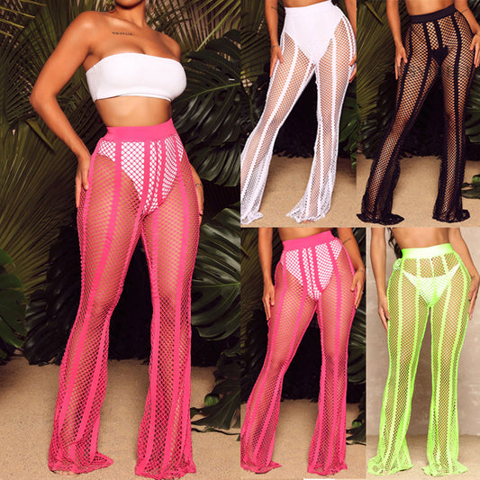 New Women's Perspective Stitching Striped Mesh Mopping Trousers