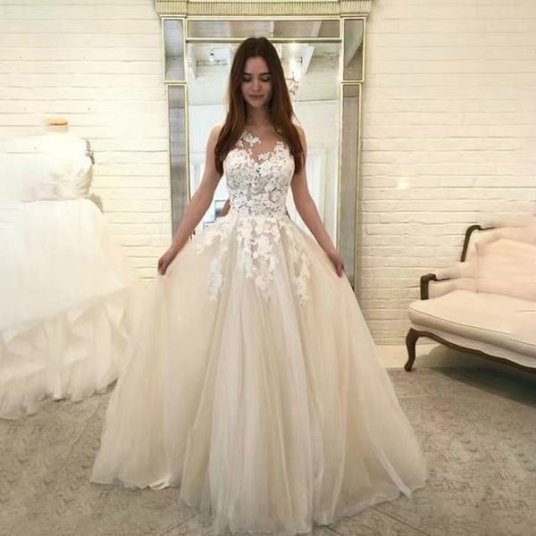 Women Wedding Dress Sleevless Flowers Lace Dress