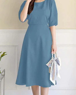 Summer Half Sleeve Solid Office Lady Dress Women