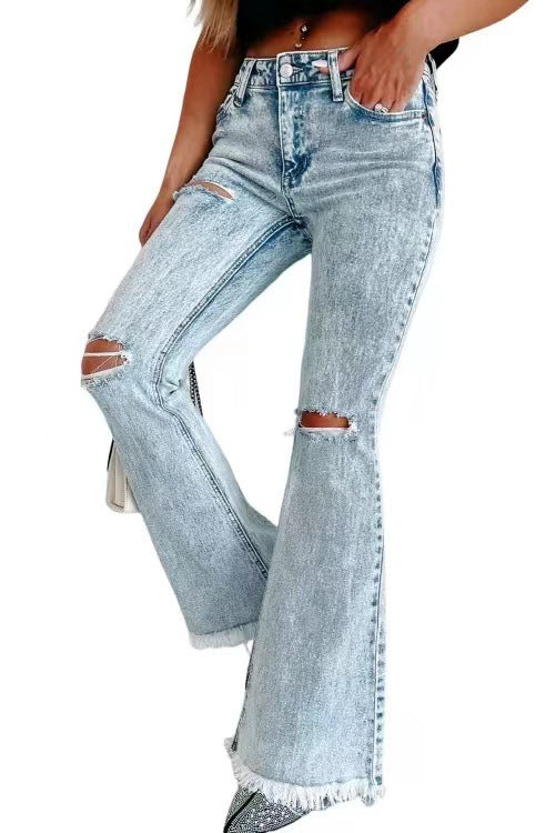 Women's Fashion Wash High Waist Ripped Jeans