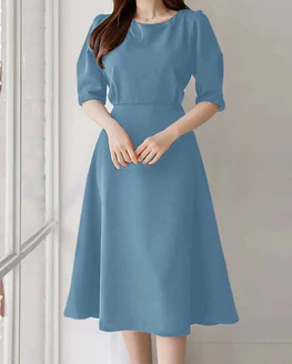 Summer Half Sleeve Solid Office Lady Dress Women