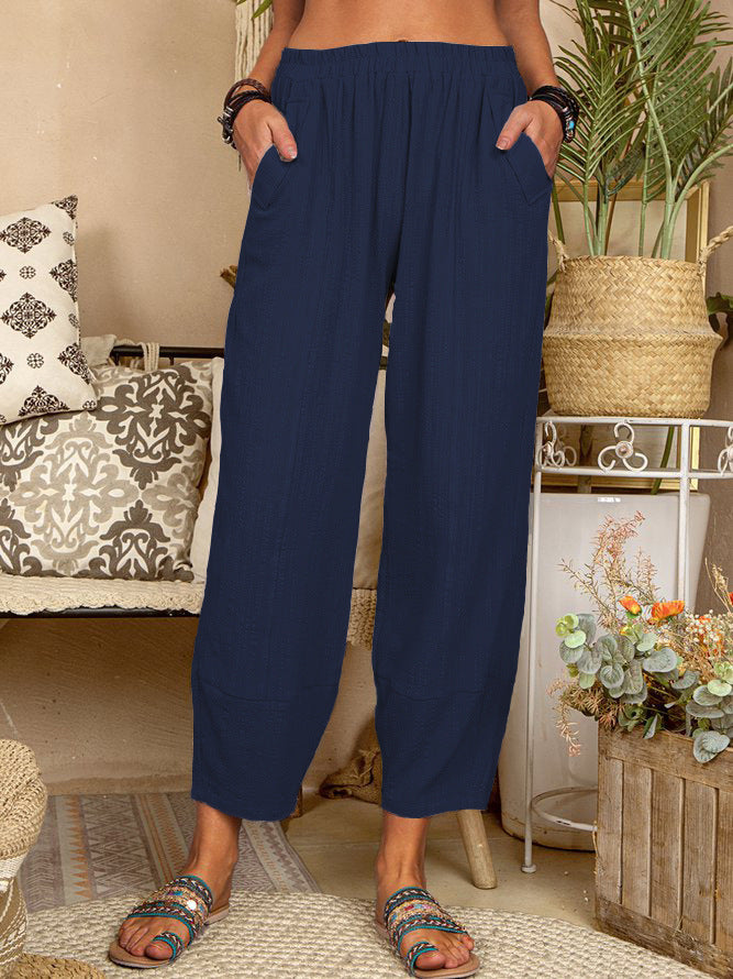 Women's Solid Color Loose Cotton And Linen Casual Pants Home