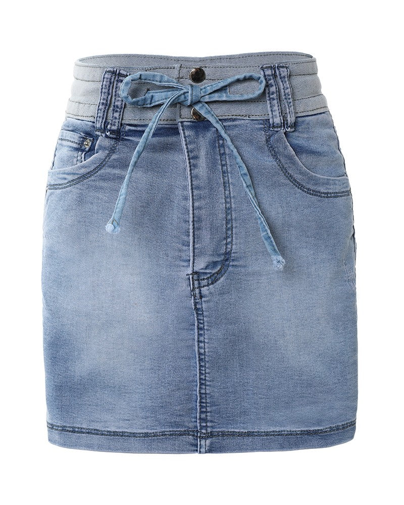 Women's Contrast Panel Drawstring Denim Skirt