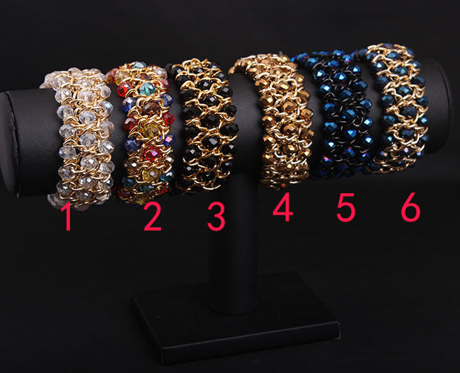 Colorful Crystal Gem Woven Stretch Bracelet