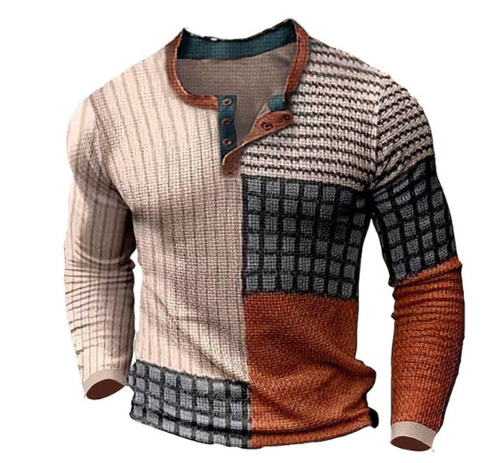 Men's 3D Printing Casual Retro Long Sleeve Top