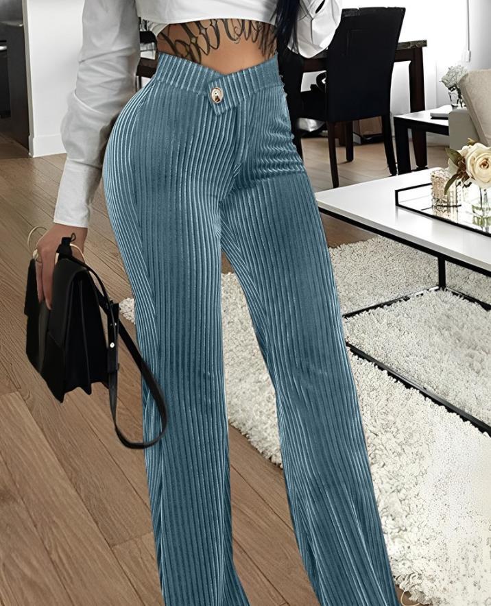 Fashion Gold Velvet Striped Casual Women's Pants