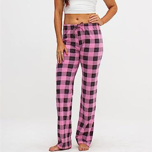 Women's Spring And Autumn Drawstring Plaid Printed Pants Length Leisure Pants Home