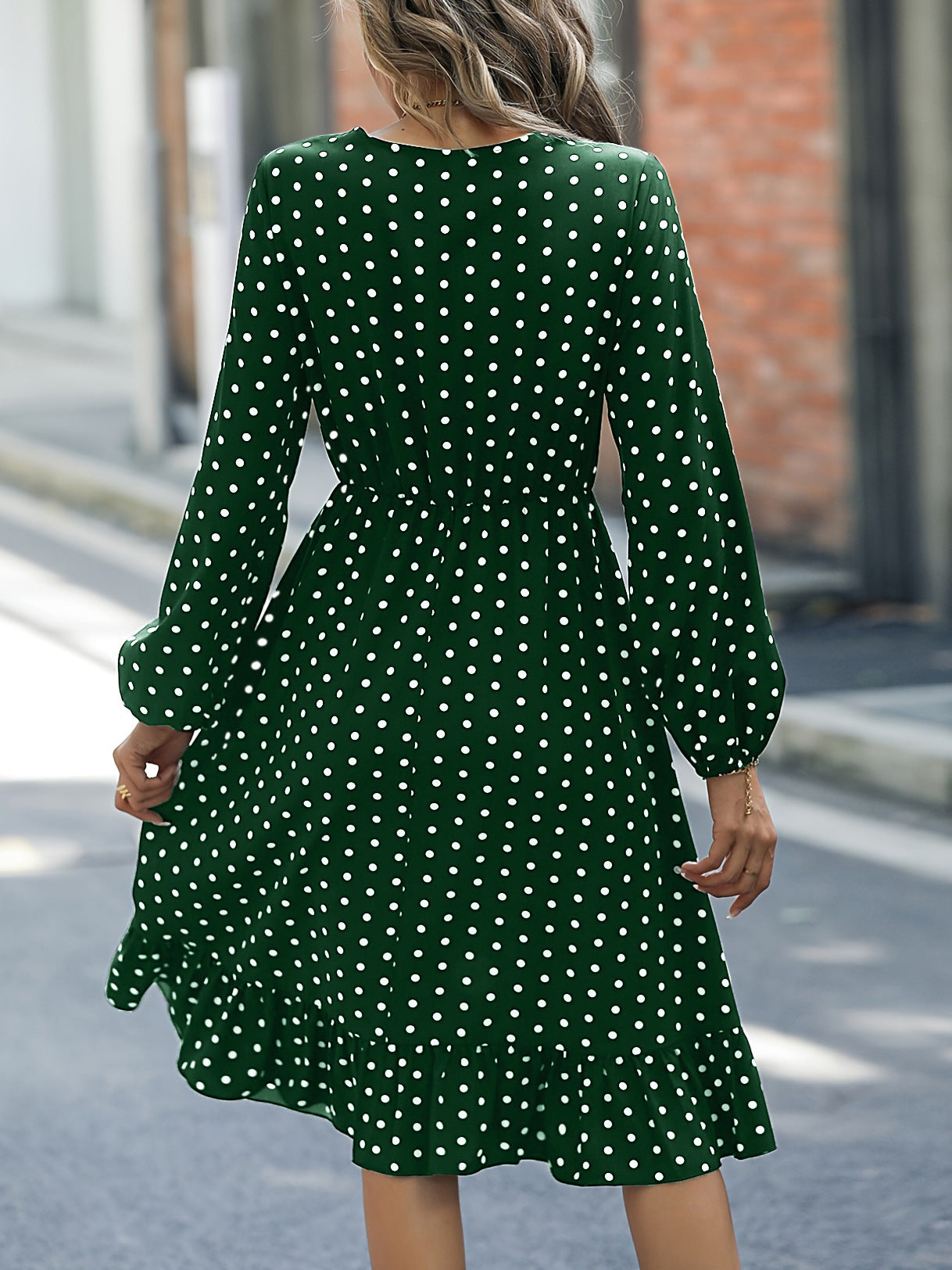 European And American Waist Slimming Polka Dot Long Sleeve Dress