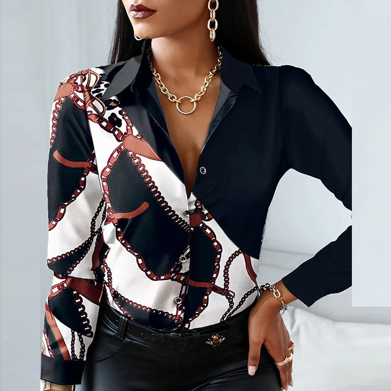 New Long Sleeve Blouse Women Tops Office Lady Blouse Print Button Shirts For Women