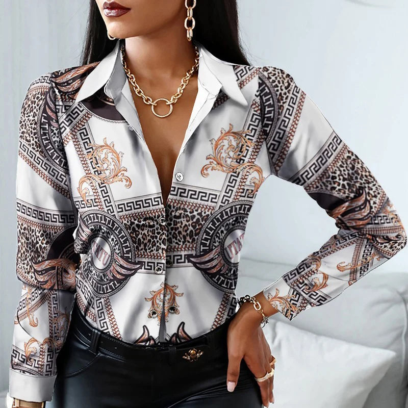 New Long Sleeve Blouse Women Tops Office Lady Blouse Print Button Shirts For Women