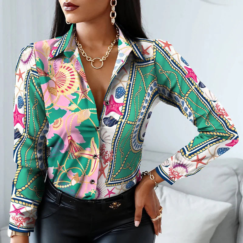 New Long Sleeve Blouse Women Tops Office Lady Blouse Print Button Shirts For Women