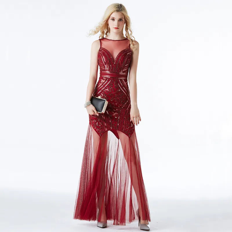 New See Through Tulle Sequin Dress Sexy Evening Dress Women