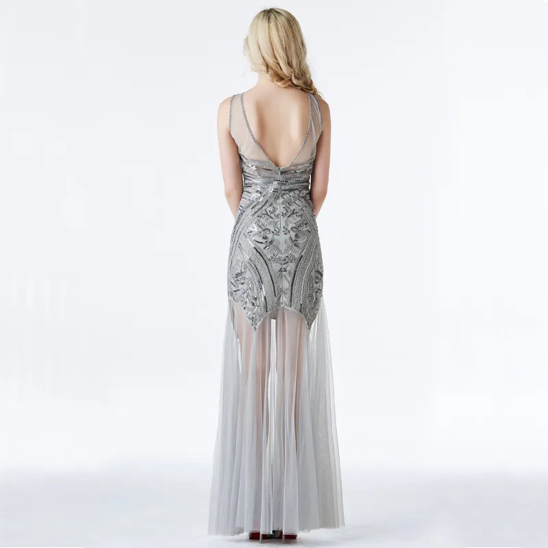 New See Through Tulle Sequin Dress Sexy Evening Dress Women