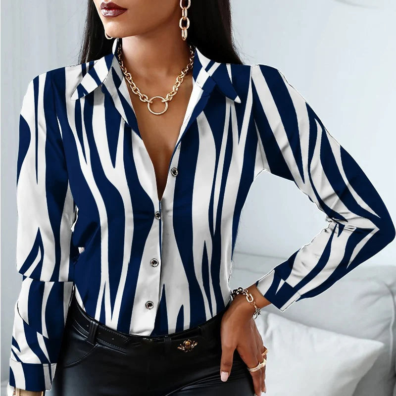 New Long Sleeve Blouse Women Tops Office Lady Blouse Print Button Shirts For Women